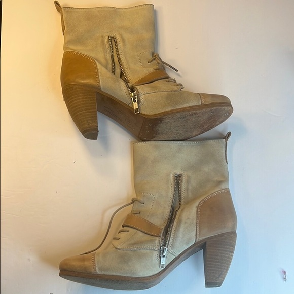 Topshop Women’s Distressed Ankle Boots Tan & Cream Size 41 (US 10 Trendy Vintage - Picture 4 of 4